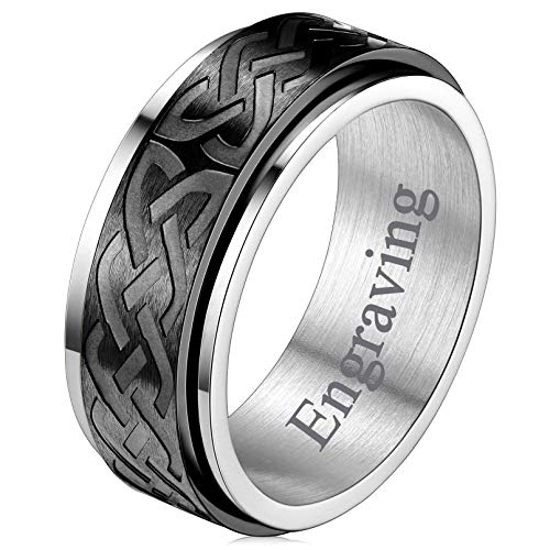 FaithHeart Personalisierter Keltischer Knot Fingerring Herren Damen Spinnerring Meditationsring Paarring Drehbarer Damenring Herrenring mit Geschenkebox für Weihnachten Valentinstag von FaithHeart