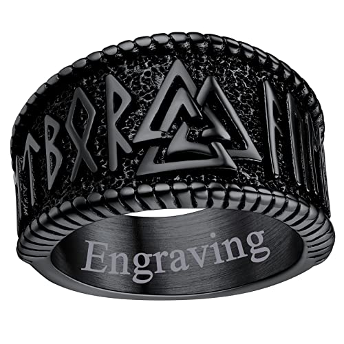 FaithHeart Personalisierter Rune Fingerring in 14.3mm breit Herren Männer Biker Bandring Valknut Fingerring mit Geschenkebox für Vatertag Valentinstag von FaithHeart