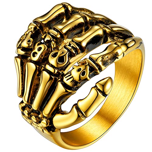 FaithHeart Punk Gotik Totenkopf Finger Fingerring Punk Gotik Schädel Ring Damen Herren Siegelring Retro Stil Skelett Finger Ring mit Geschenkebox für Weihnachten Geburtstag von FaithHeart