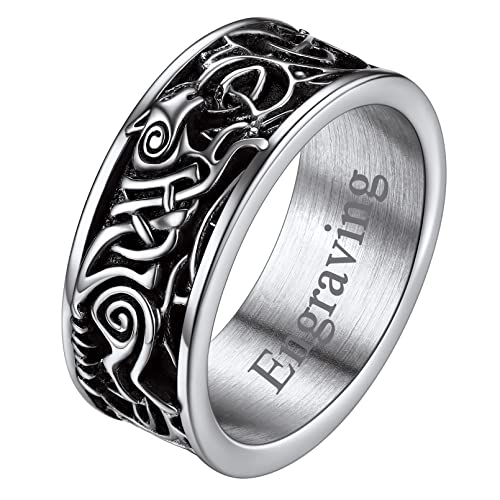 FaithHeart Punk Stil Viking Wolf Fingerring mit Keltischer Knot Symbol 8mm breit Wolf Ring Retro Fingerring Freundschaftsring für Herren Männer von FaithHeart