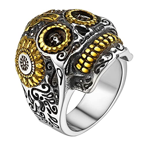 FaithHeart Retro Biker Ring Edelstahl Skull Schädel Fingering Herren Männer Totenkopf Skelett Ring für Weihnachten Halloween von FaithHeart