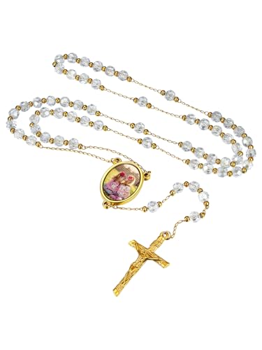 FaithHeart Rosenkranz Kette mit Foto Gravur Christlich Gebetskette Personalisierte Foto Halskette für Weihnachten Geburtstag von FaithHeart