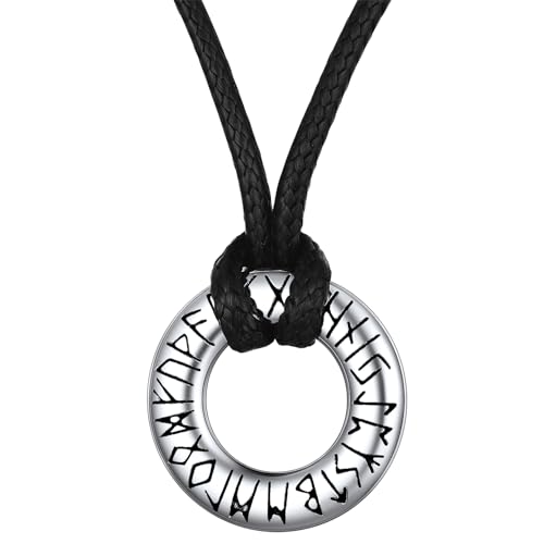 FaithHeart Rund Rune Halskette für Herren Damen verstellbare Kunstleder Kette mit Rune Anhänger Wikinger Schmuck für Geburtstag Valentinstag von FaithHeart