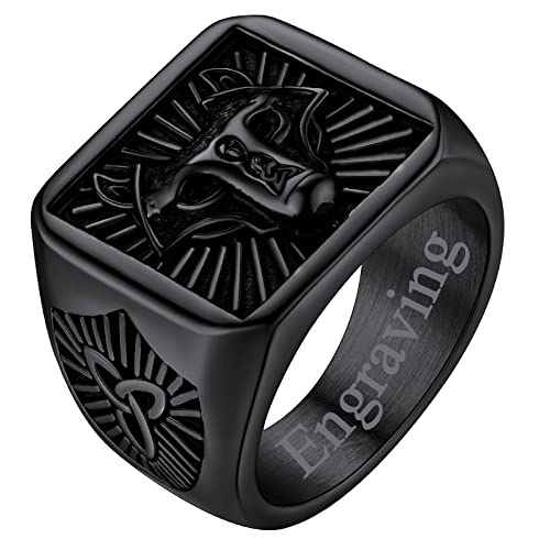 FaithHeart Schwarz Herren Fingerring Wolfkopf Fingerring mit Trinity Knot Symbol Viking Stil Wolfkopf Siegelring für Freund Ehemann von FaithHeart