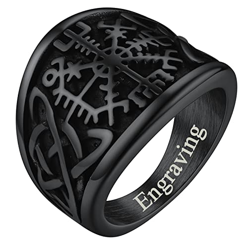 FaithHeart Schwarz Nordischer Kompass Fingerring mit Keltischer Knot Viking Style Vegvisir Ring Wikinger Fingerring für Herren Männer von FaithHeart