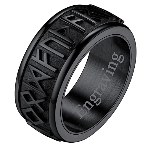 FaithHeart Schwarz Viking Rune Fingerring mit Rune Symbol drehbarer Mittelring Punk Meditationsring mit Geschenkebox für Weihnachten Valentinstag von FaithHeart