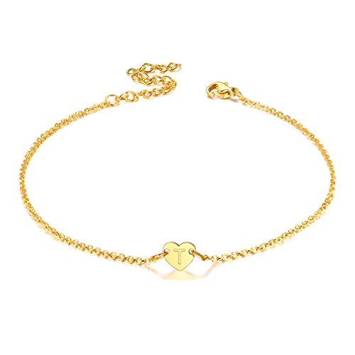 FaithHeart gold Fußkettchen für Mädchen, Herz Fußkette mit Buchstabe T, auch als Armband, 22cm lang Fußbänder für Freundin von FaithHeart