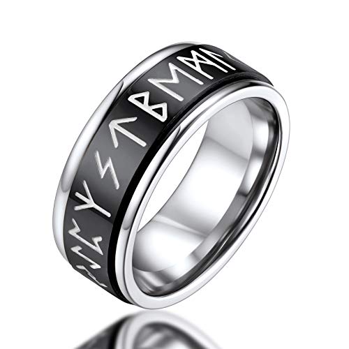 FaithHeart schwarz Spinnerring mit Viking Rune Symbol Punk Spinnerring mit Mittelring zum drehen Hip pop Partnerring Ehering für Valentinstag Weihnachten von FaithHeart