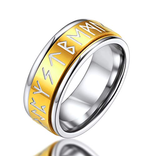 FaithHeart Viking Retro Rune Fingerring goldener Spinnerring mit Mittelring zum drehen Hip pop Herren Jungen Partnerring Freundschaftsring mit Geschenkebox für Paar Pärchen von FaithHeart