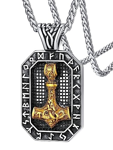 FaithHeart Thors Hammer Halskette, Edelstahl Wikinger Mjölnir Kette mit Rune, Viking Thor's Hammer necklace，Wikinger Schmuck mit Geschenkebox für Herren Jungen von FaithHeart