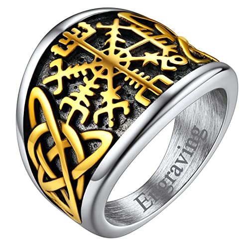 FaithHeart Viking Fingerring Personalisierter Kompass Ring mit Keltischer Knot Retro Wikinger Style Skandinavischer Ring Vintag Partnerring Eherring Freundschaftsring von FaithHeart