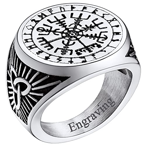 FaithHeart Viking Rune Fingerring Personalisierter Kompass Ring Retro Wikinger Style Skandinavischer Ring Vintag Partnerring Eherring Freundschaftsring von FaithHeart