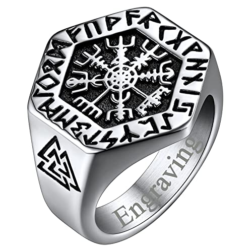 FaithHeart Viking Style Fingerring in Größe 56.9 personalisierter Vegvisir Fingerring Retro Siegelring Kompass Ring mit Rune Herren Männer Fingerring für Weihnachten Geburtstag von FaithHeart