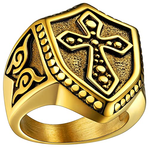 FaithHeart Goldener Damen Herren Tempelritter Kreuz Fingerring in Ringgröße 54 Vintag Schild Fingerring Retro Tempelritter Ring mit Geschenkebox für Weihnachten Geburtstag von FaithHeart