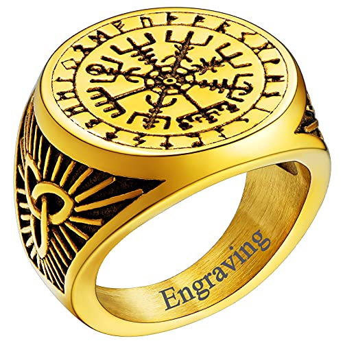 FaithHeart goldener Damen Herren Vegvisir Fingerring Vintag Kompass Fingerring personalisierter Skandinavischer Ring mit Geschenkebox für Weihnachten Geburtstag von FaithHeart