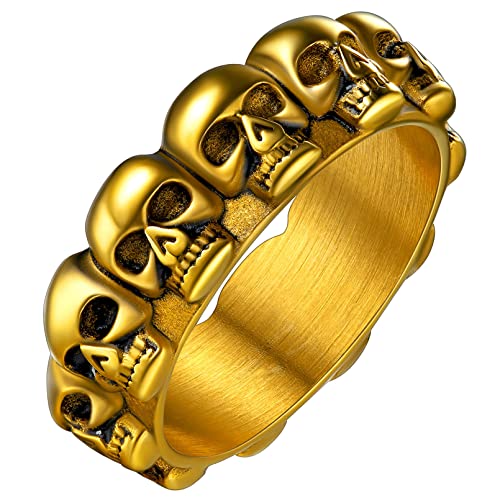 FaithHeart goldener Fingerring für Herren Männer Punk Gotik Totenkopf Fingerring Retro Schädel Ring für Weihnachten Geburtstag von FaithHeart