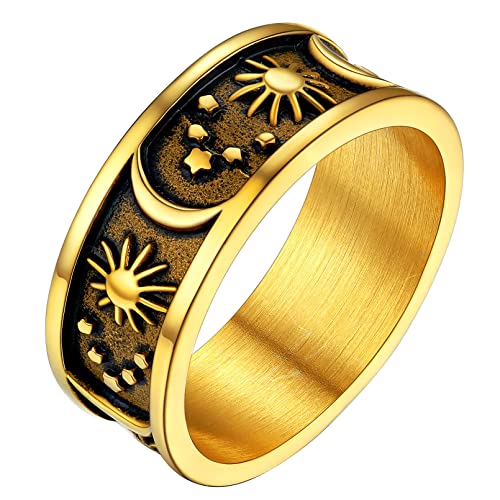 FaithHeart goldener Herren Damen Stern Sonne Mond Ring in Größe 54 Vintage Stern Sonne Mond Fingerring Punk Siegelring Biker Ring für Weihnachten Geburtstag von FaithHeart