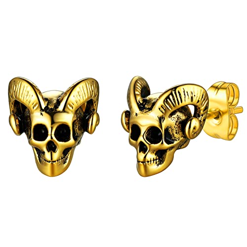 FaithHeart goldener Kreolen Ohrstecker mit Ziegenschädel Herren Jungen Piercing Baphomet Ohrstecker für Freunden Ehemann Papa von FaithHeart