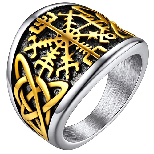 FaithHeart goldener Viking Kompass Fingerring Wikinger Style Vegvisir Fingerring Punk Retro Partnerring Freundschaftsring für Herren Männer von FaithHeart