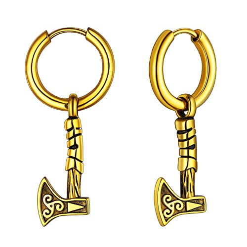 FaithHeart goldener Wikinger Axt Ohrstecker Punk Creolen Ohrstecker mit Viking Axt Ohrring mit Keltischer Knot Symbol Punk Creolen Ohrstecker von FaithHeart