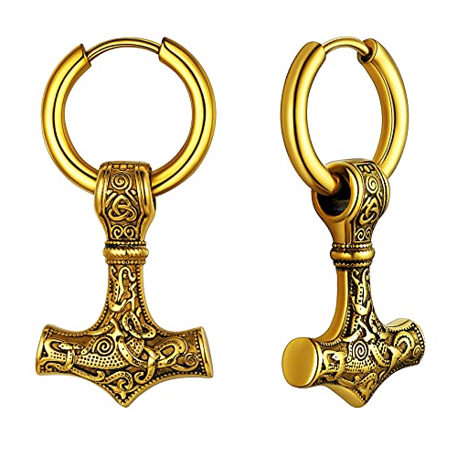 FaithHeart goldener Wikinger Stil Thors Hammer Ohrstecker Punk Creolen Ohrschmuck Mjölnir Ohrstecker für Herren Männer von FaithHeart