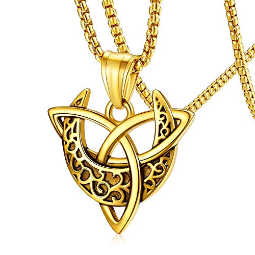 FaithHeart goldener keltischer Mond anhänger Damen Mädchen Trinity Knoten Halskette Halbmond Anhänger mit Geschenkebox für Valentinstag Weihnachten von FaithHeart