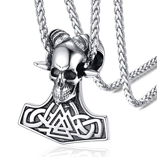 FaithHeart Herren Schädel Anhänger Viking Retro Thors Hammer Anhänger mit Schädel Wikinger Stil Mjölnir Kette Geeignet für Herren Jungen von FaithHeart