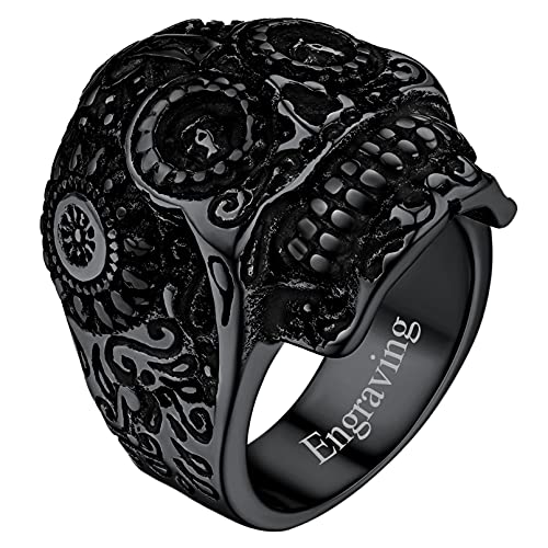 FaithHeart herren männer Totenkopf Ring Gotik Schädel Fingerring Personalisierter Retro Stil Bandring mit Geschenkebox für Freunden Ehemann von FaithHeart