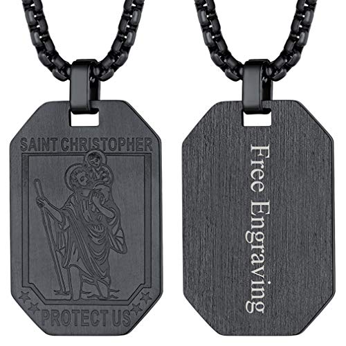 FaithHeart Saint Christophorus Amulett für Herren Damen, Kette mit Schwarzer Hundemarke Anhänger, Personalisierter Amulett Accessoires für das Fahrer Reisende von FaithHeart