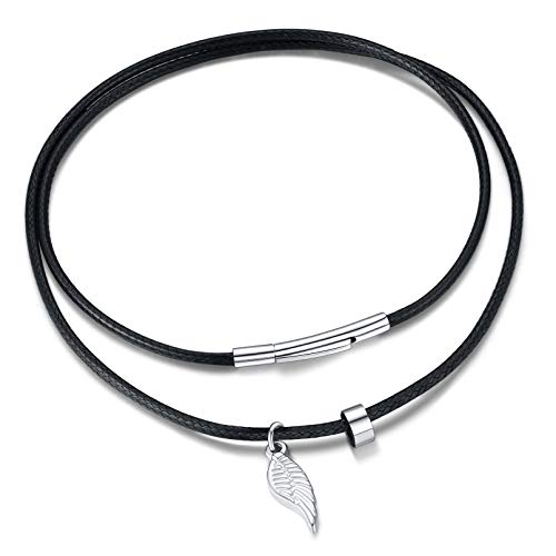 FaithHeart personalisierte Lederkette mit Bead Damen Herren Kette mit Flügel 45cm lang Namenskette für Geburtstag Valentinstag von FaithHeart