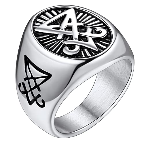 FaithHeart personalisierter Fingerring für Herren Männer Satan Lucifer Ring Satanic Luzifer Fingerring Punk Biker Ring mit Geschenkebox für Paar Pärchen von FaithHeart