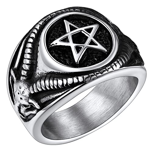 FaithHeart personalisierter Fingerring für Herren Männer Satan Pentagram Ring Inverted Pentagram Fingerring Punk Biker Ring mit Geschenkebox für Paar Pärchen von FaithHeart