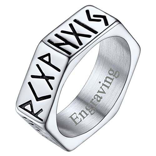 FaithHeart personalisierter Rune Fingerring in Größe 67 personalisierter Gemotrischer Hexagon Ring Biker Bandring für Herren Männer Jungen von FaithHeart