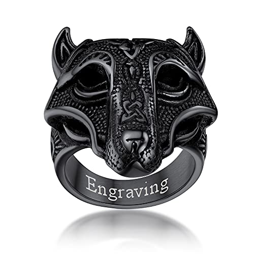 FaithHeart personalisierter Viking Fingerring Wolfskopf Fingerring Herren Ring Jungen Ring Hip pop Retro Siegelring Partnerring Freundschaftsring für Paar Pärchen von FaithHeart