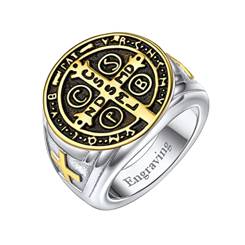 FaithHeart personalisierter herren Ring Heiliger Benedikt Kreuz Ring Bandring Siegelring mit Geschenkebox für Vatertag Valentinstag von FaithHeart