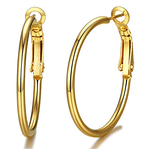 FaithHeart goldener Creolen Hoop Ohrstecker in Durchmesser 30mm Hip pop Hoop Piercing Ohrstecker mit Geschenkebox für Model Rapper von FaithHeart