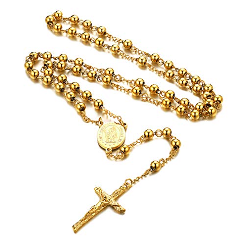 FaithHeart Gold Saint Michael Kette Rosenkranz Kette mit Kreuz Anhänger Heiliger Michael Rosary Necklace für Muttertag Vatertag von FaithHeart