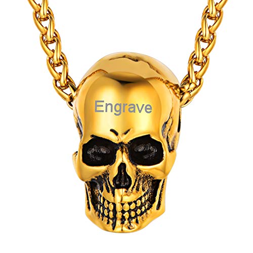 FaithHeart vergoldet Skull Anhänger Gotik Schmuck personalisierte Retro Skull Kette für Herren und Männer von FaithHeart