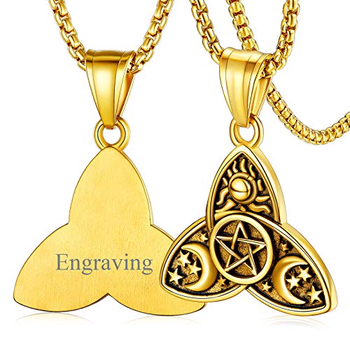 FaithHeart personalisierter Wicca Keltischer Knot Halskette mit Dreifach Göttin Mond Anhänger Triple Celtic Knot Anhänger mit Geschenkebox für Herren Damen von FaithHeart