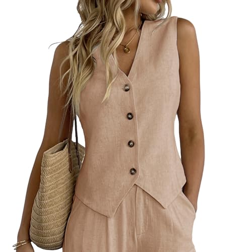 Damen-Weste, Leinen, V-Ausschnitt, Knopfleiste, Business, Arbeit, Urlaub, ärmellos, Blazer, Weste, Jacke, Tuo, XL Damen-Weste, Leinen, V-Ausschnitt, Knopfleiste, Business, Arbeit, Urlaub, ärmellos, Blazer, Weste, Jacke, Tuo, XL von Fakanhui