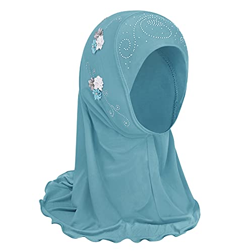 Mädchen Kopftuch Kinder Muslimischer Hijab Kleines Mädchen Moslem Schal mit Blumen Arabien Islamische Kopfkappe Kleidung Schal Sommer Stretch Turban Gesichtsschleier Kopfbedeckung (Blümchen-Grün) von FakeFace