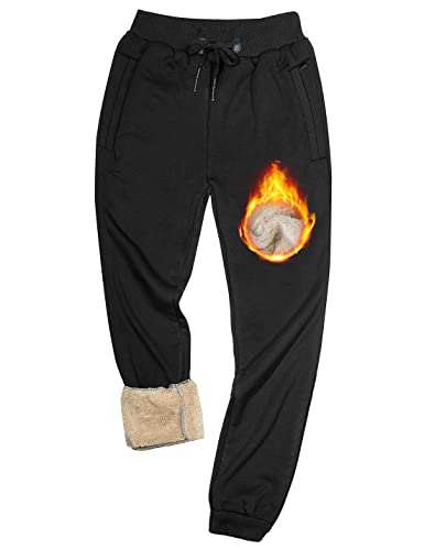 Faleave Herren Warm Sherpa Gefüttert Sweatpants Fleece Hose Thicken Active Jogger Sport, Style1 schwarz gerippte Manschette, X-Groß von Faleave