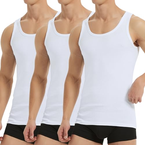 Falechay Unterhemd Herren Tank Top 3er Pack Baumwolle Feinripp ärmellos Muskelshirtst Männer Sportunterhemden Weiß XL von Falechay