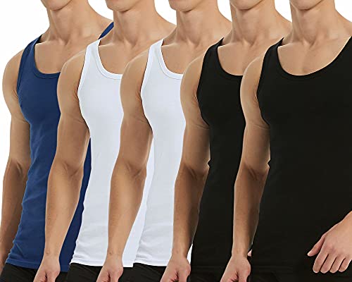 Falechay Unterhemd Herren Tank Top 5er Pack Baumwolle Feinripp ärmellos Muskelshirtst Männer Schwarz Weiß Blau S von Falechay