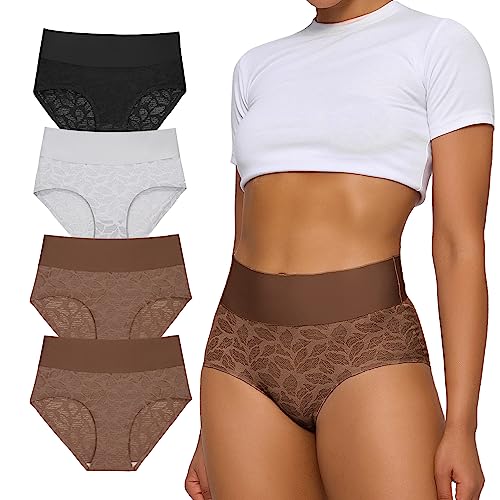 FallSweet Nahtlose Unterhosen Damen Hohe Taille Spitzen Unterwäsche Seamless No Show Slips Mehrpack (Mix3-4pc, XXL) von FallSweet