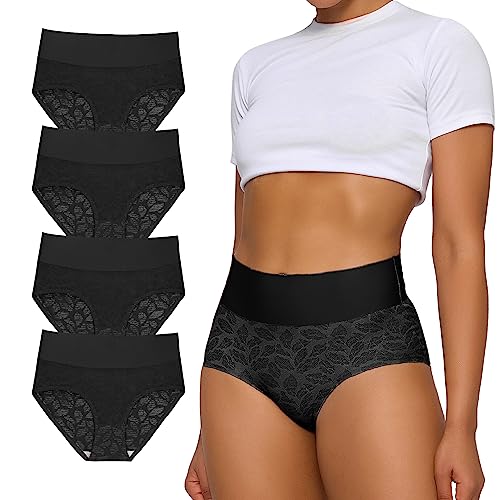 FallSweet Nahtlose Unterhosen Damen Hohe Taille Spitzen Unterwäsche Seamless No Show Slips Mehrpack (black4, XXL) von FallSweet