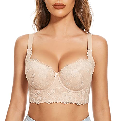 FallSweet Push Up Spitzen BH Damen Mit Bügel Grosse Grössen Bra Longline (Beige, 75D) von FallSweet