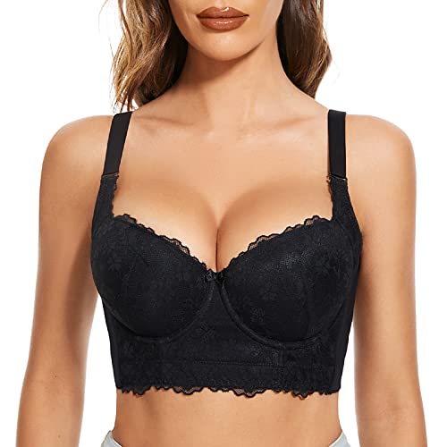 FallSweet Push Up Spitzen BH Damen Mit Bügel Grosse Grössen Bra Longline (Schwarz, 100E) von FallSweet