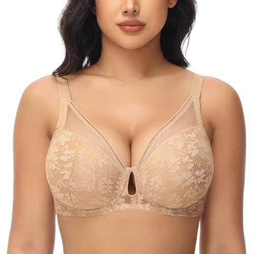 FallSweet Push Up Spitzen BH Damen Mit Bügel Sexy Klassische BHS für Damen(Beige,75B) von FallSweet