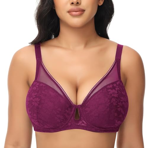 FallSweet Push Up Spitzen BH Damen Mit Bügel Sexy Klassische BHS für Damen(Dunkles lila,75B) von FallSweet